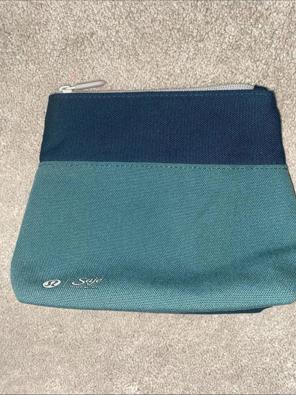 Lululemon x Saje Wellness canvas zipper pouch in green and blue‎